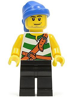 LEGO Minifigure-Pirate Green / White Stripes, Black Legs, Blue Bandana, Smirk and Stubble Beard-Pirates / Pirates II-pi096-Creative Brick Builders